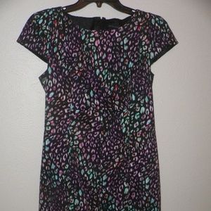 French Connection Blk/Multi-Leopard Sheath (Sz 8)